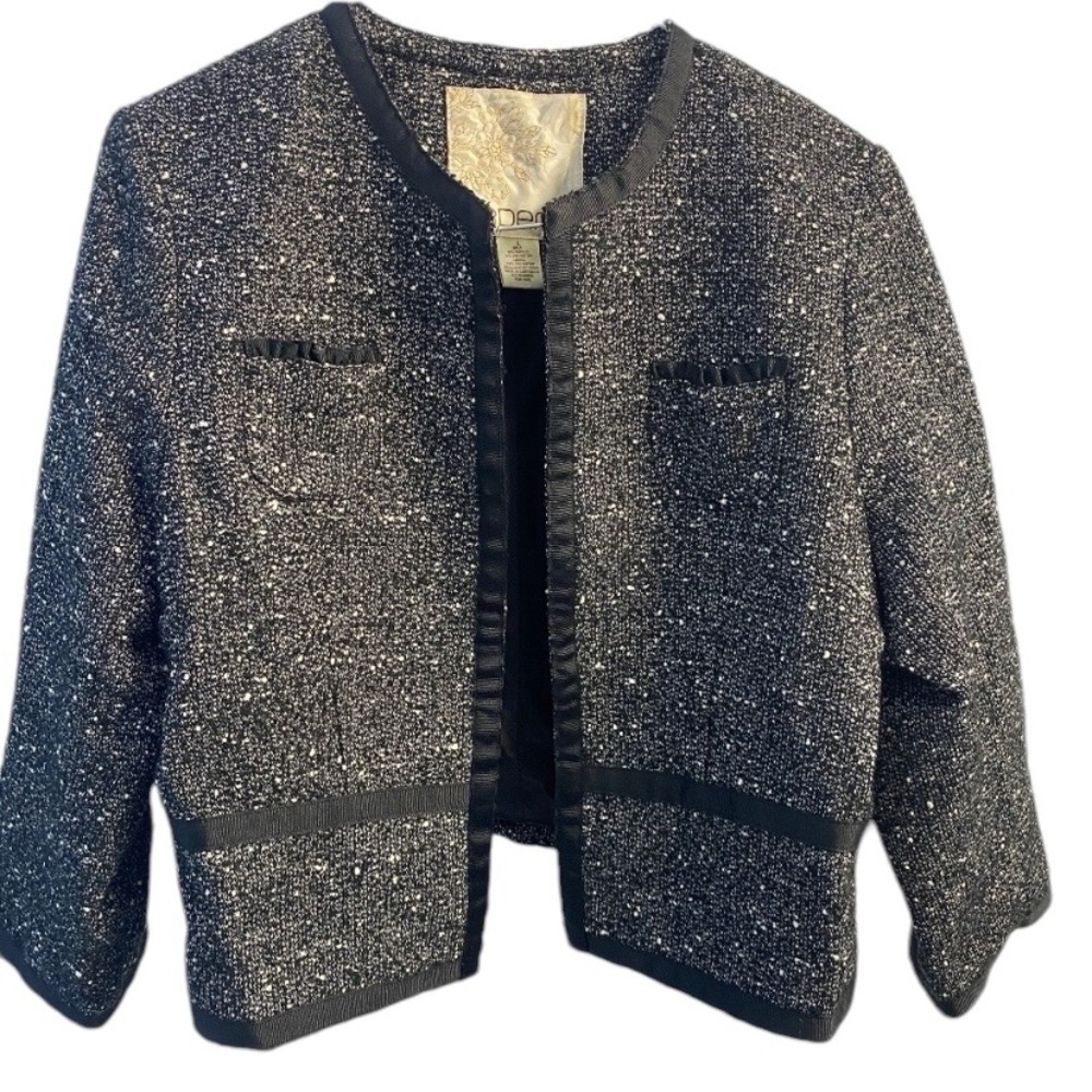 Arden B Tweed Jacket Size Large Two Front Pockets Light Jacket Fall Black White